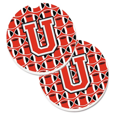 Carolines Treasures Letter U Football Scarlet and Grey Set of 2 Cup Holder Car Coaster CJ1067-UCARC